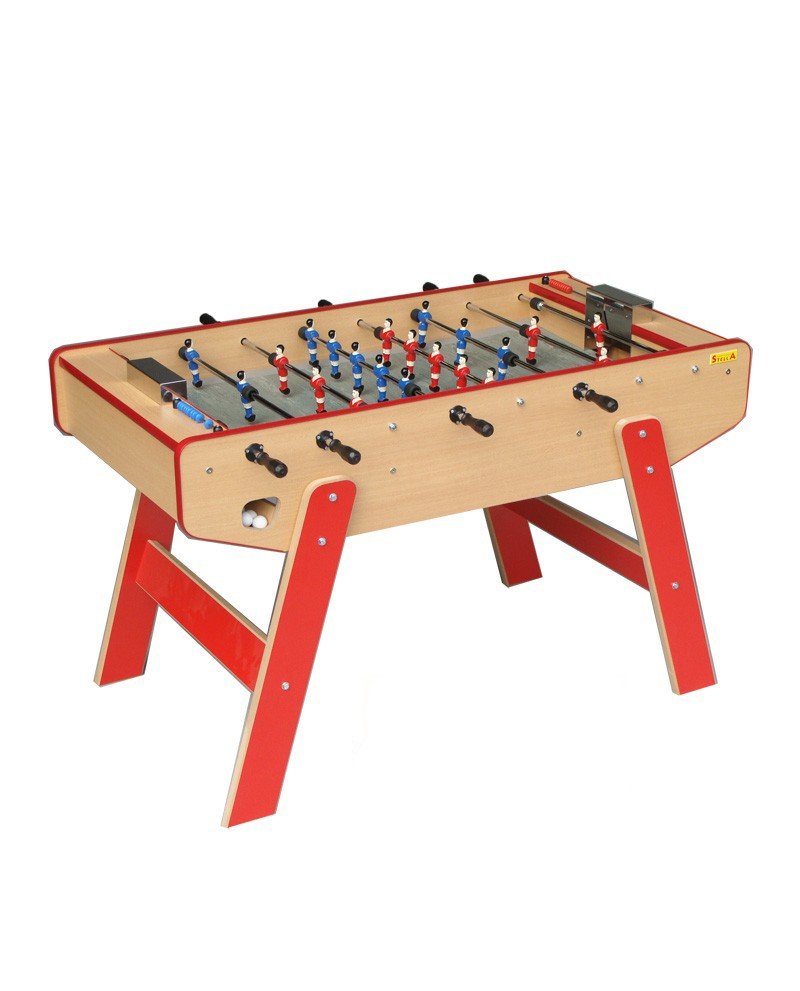 a8 Table de baby‑foot en bois hêtre – modèle familial robuste avec barres télescopiques – Image 1