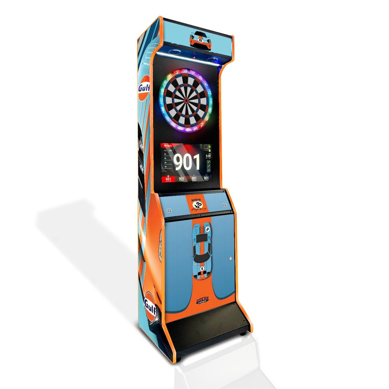 dart-jeux-de-flechettes-gulf Borne de fléchettes électronique connectée avec éclairage LED et options multimédia – Image 1