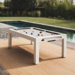 Table de billard convertible 7 ft – style moderne chêne sable avec pieds noirs et surface ardoise