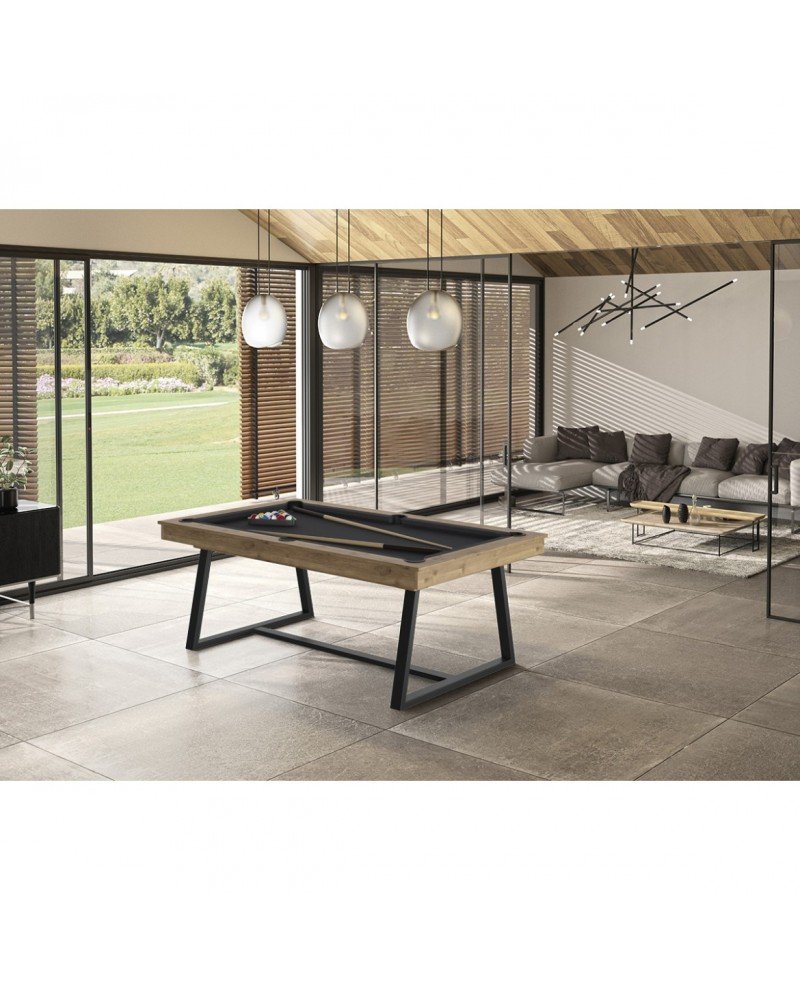 table-billard-convertible-rene-pierre-brio-chene-sable Table de billard convertible 7 ft – finition chêne sable, transformable en table à manger – Image 1