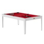 Table de billard convertible 7 ft – design blanc brillant moderne avec pieds blancs, surface ardoise
