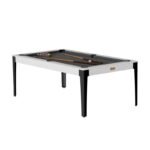 Table de billard convertible 7 ft – design blanc brillant moderne avec pieds noirs et surface ardoise