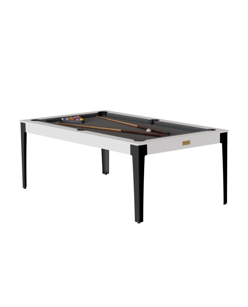 table-billard-convertible-rene-pierre-elan-blanc-brillant-pieds-noirs Table de billard convertible 7 ft – design blanc brillant moderne avec pieds noirs et surface ardoise – Image 1