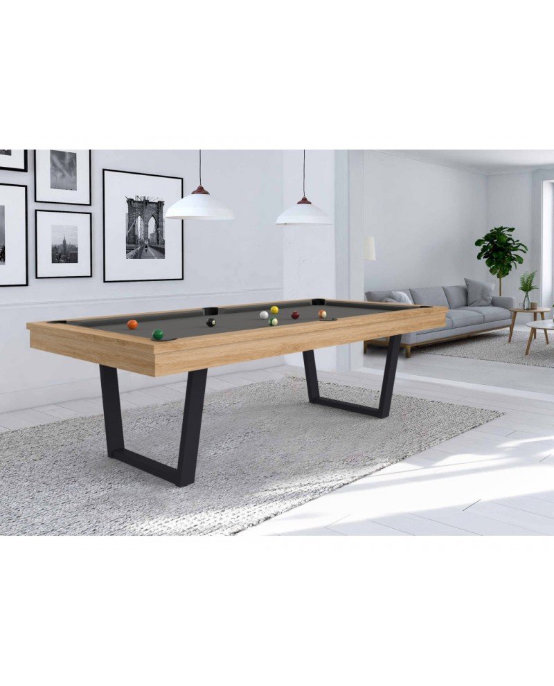 table-billard-convertible-viveo Table de billard convertible 7 ft – design moderne chêne & pieds métalliques avec option table à manger – Image 1