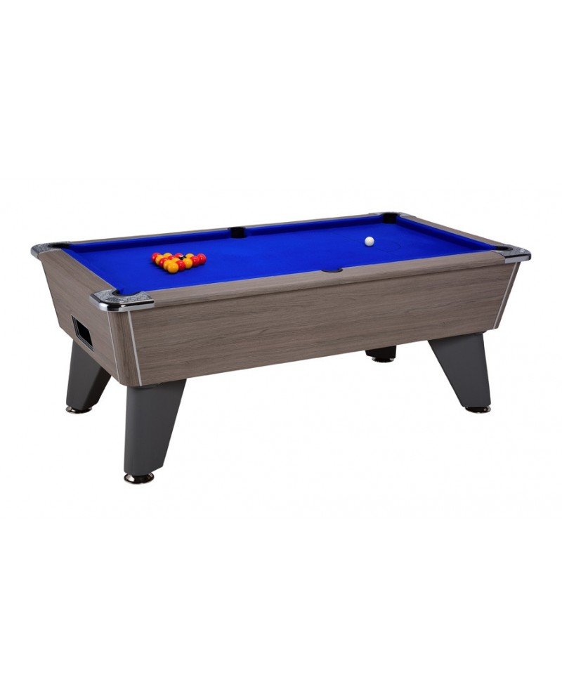 table-billard-de-cafe-omega-chene-gris Table de billard de café 7 ft – Finition chêne gris, surface ardoise et descente centralisée des billes – Image 1